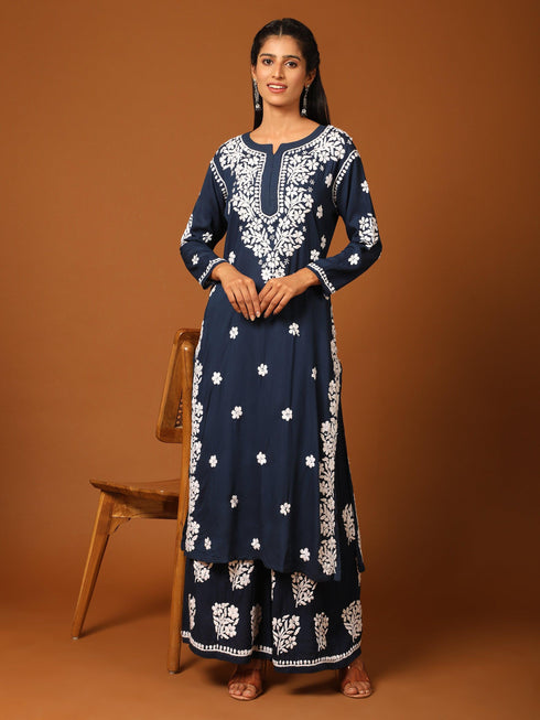 Fizaa Chikankari CO-ORD Set In Modal Cotton for Women In Blue